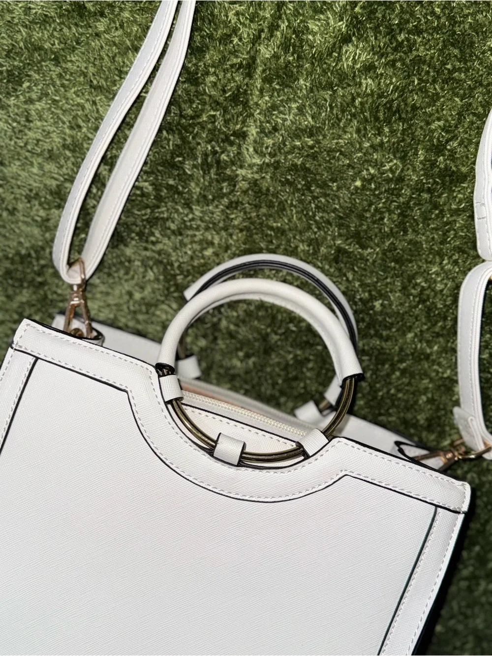Structured White Top-Handle Satchel with Removable Strap